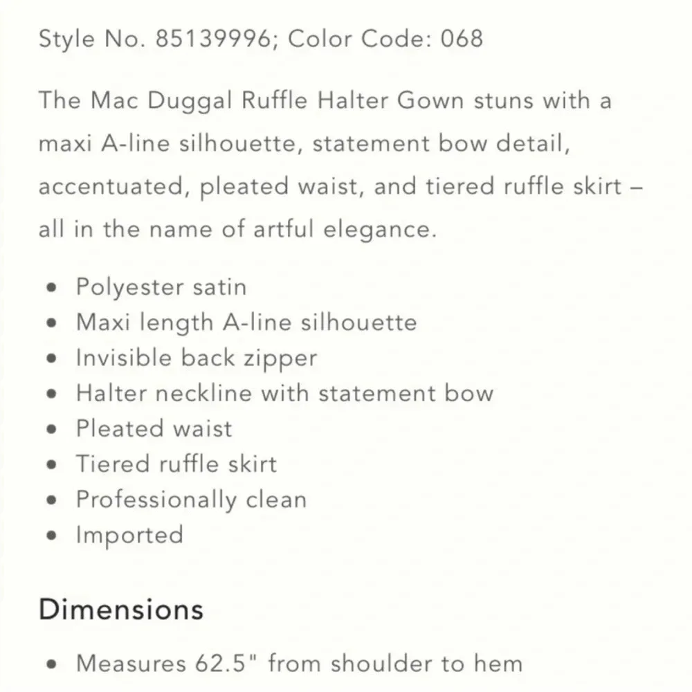 Mac Duggal Ruffle Halter Dress Saphire size 4 NWT - Picture 9 of 9